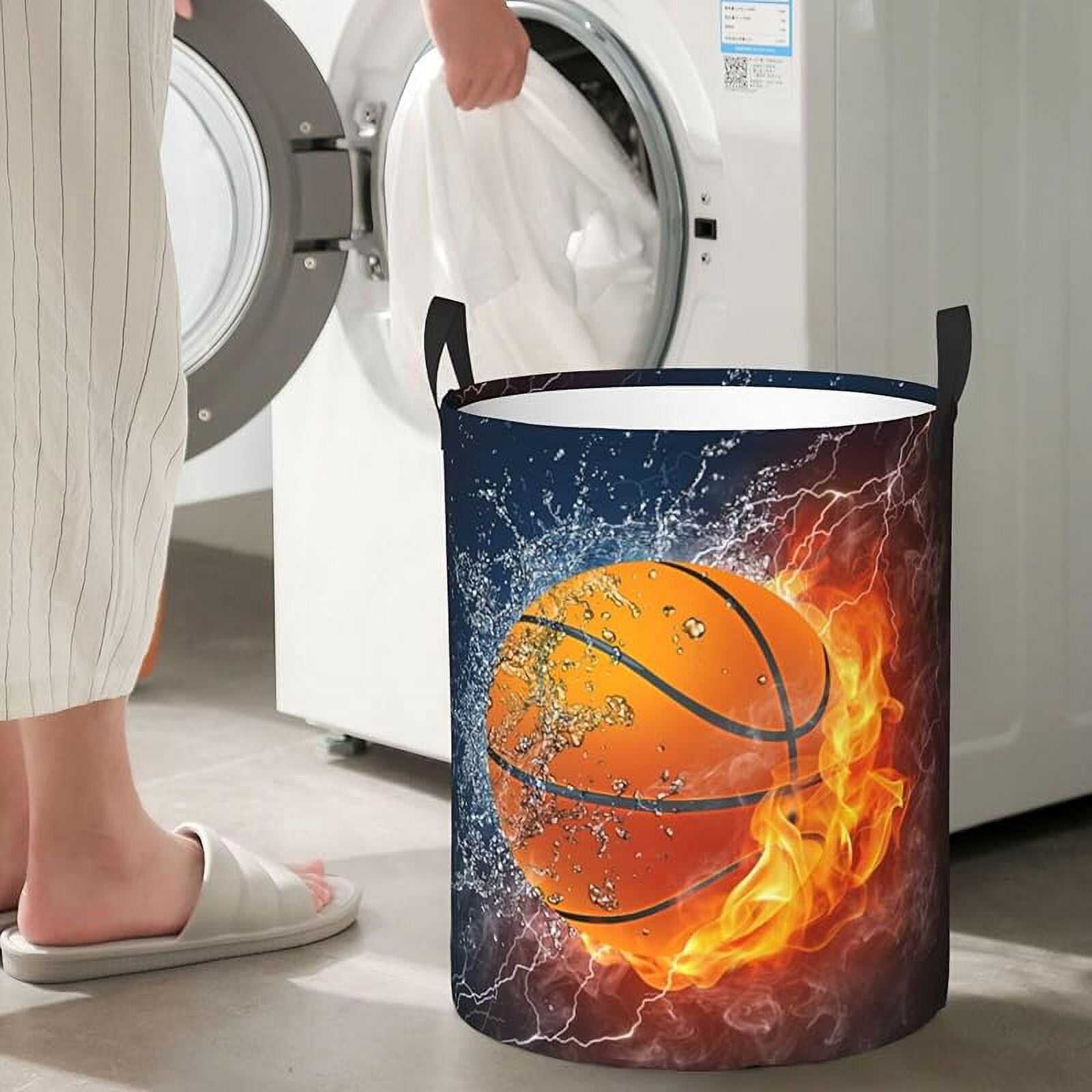 Sport Basketball Ball Round Laundry Hamper Storage Basket Toys Clothes Organizer Bin For Home Bathroom Bedroom Dorm Nursery