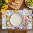 thumbnail image 4 of Spring Floral Gnomes Placemats Set of 8, Watercolor Flowers Butterflies Blue Plaid Placemats for Dining Table, Place Mats for Kitchen Tabletop, Waterproof Wipeable Dining Table Mats Set, 4 of 9