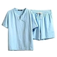 thumbnail image 5 of Zenithor Men's 2 Piece Cotton Linen Sets Summer Short Sleeve Button Placket Shirt and Shorts Casual Outfits for Beach Vacation XS-3XL, 5 of 6