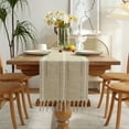 thumbnail image 3 of Xinhecheng Woven Table Runner with Tassels, Tablecloth, for Dining, Khaki, 12"×72", 3 of 8