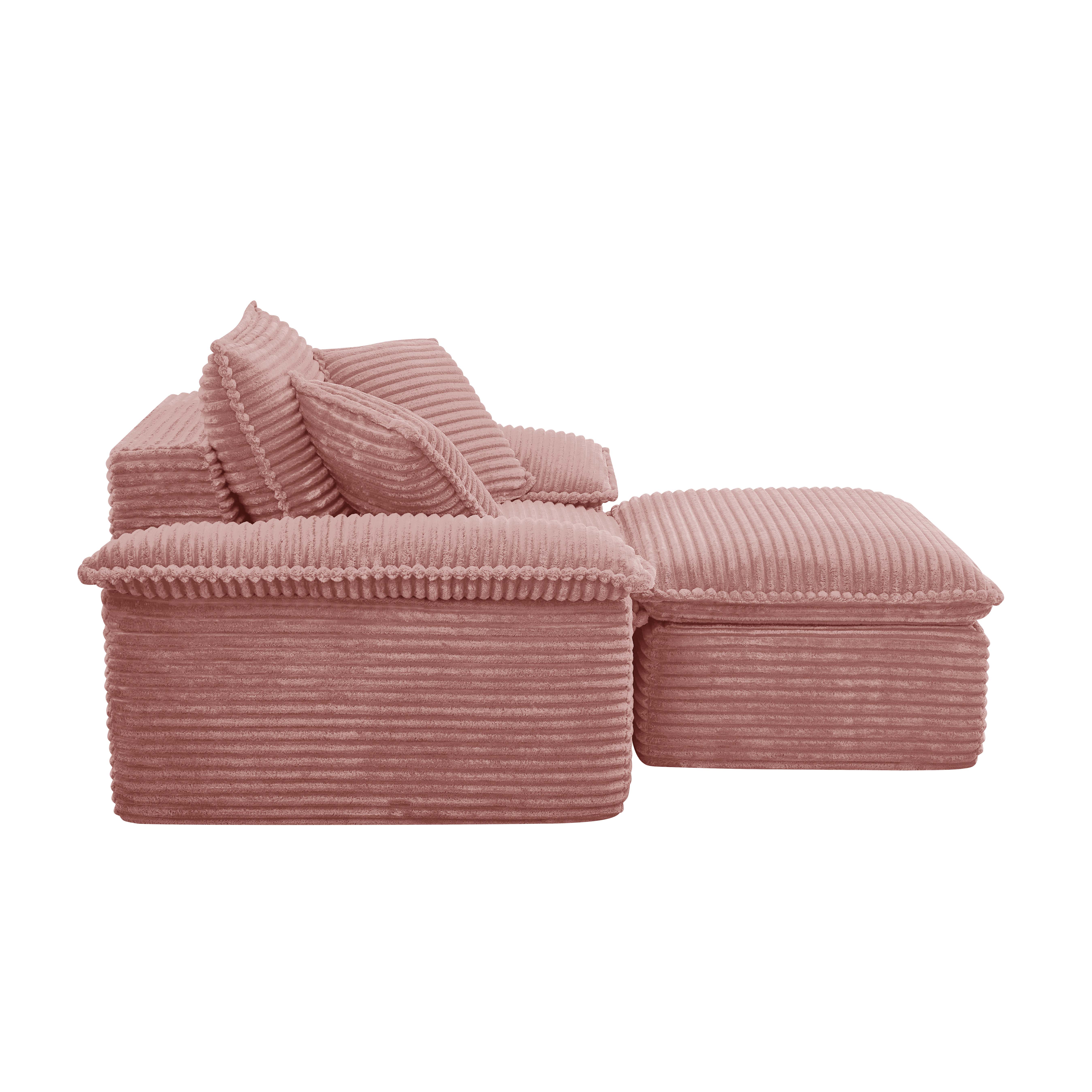 Miniyam 63" x 47" Oversized Chaise Lounge Chair Indoor with Thick-Cushioned Ottoman, Cloud-Like Comfort, No Assembly Required, Pink