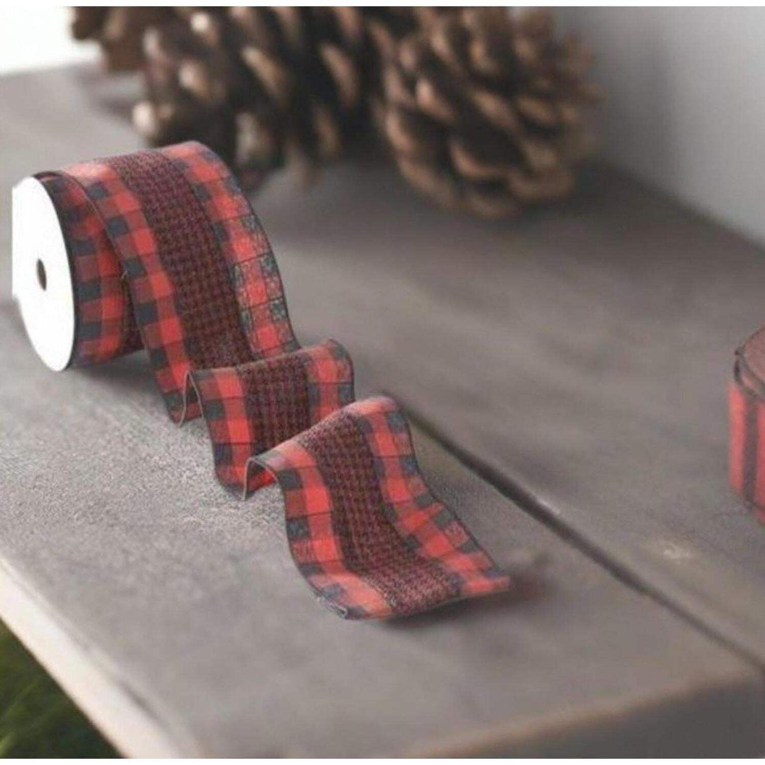 4" Houndstooth Checked Ribbon: Red  Black ( (10 Yards)