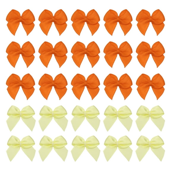 60 Pcs Mini Ribbon Bow 3/4" Mini Fabric Satin Ribbon Flower Bows for Craft DIY Sewing Wedding Birthday Party, Yellow/Orange