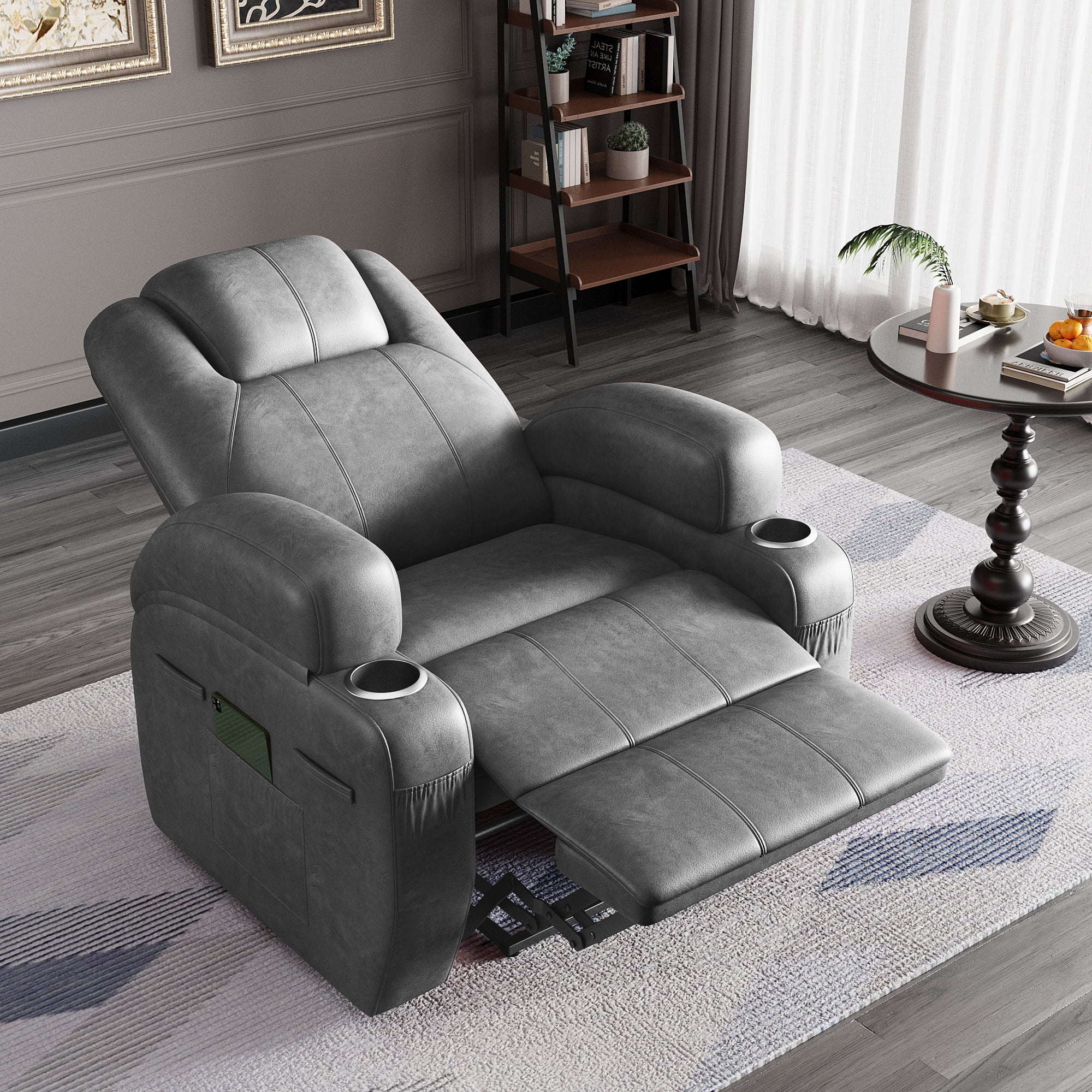 Furmax Electric Power Lift Leathaire Recliner Chair with Massage for Bedroom,Gray