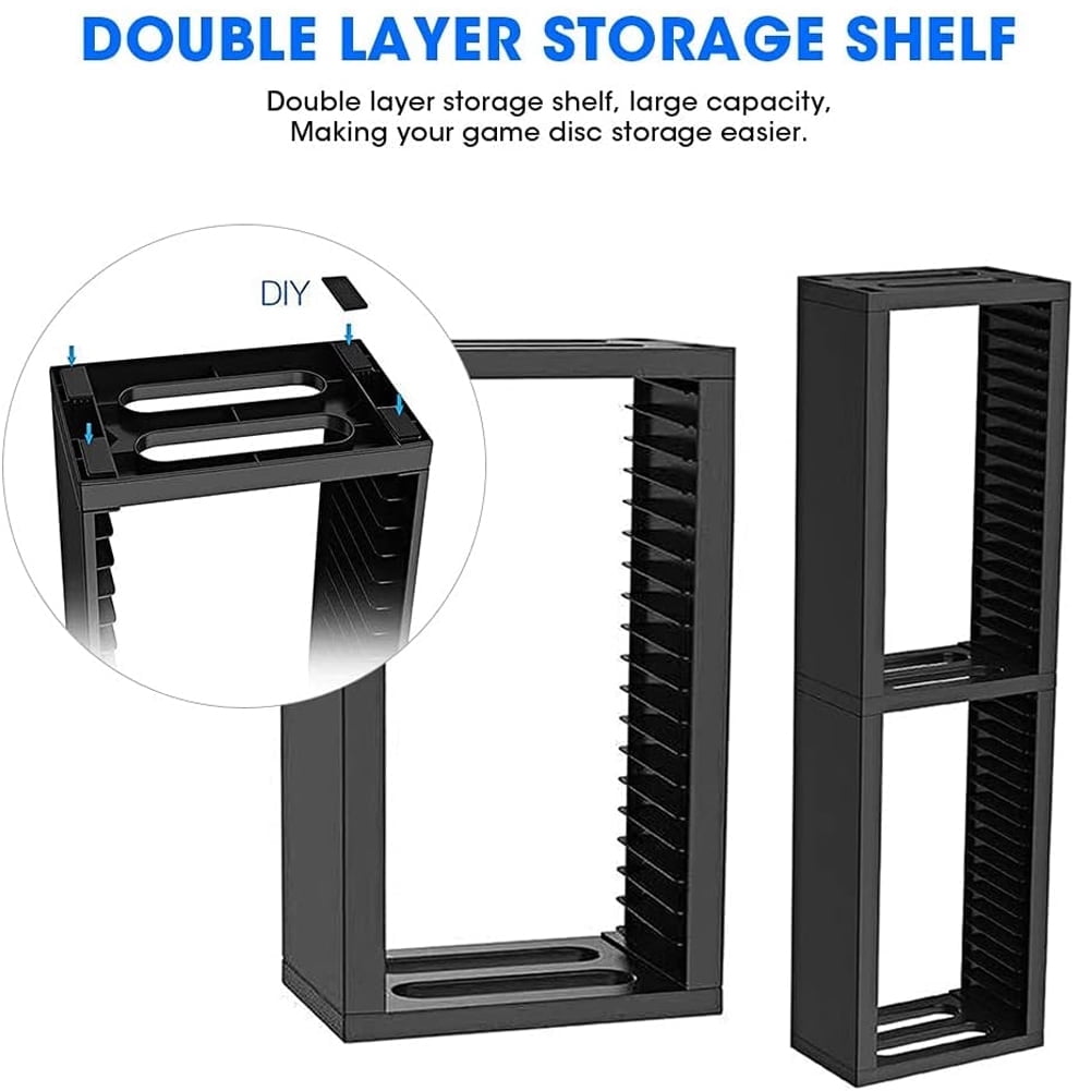 Video Game Storage Tower for PS5/ PS4/ PS3/ Xbox Series S & X/Xbox one Game, Universal Game Holder Rack, Vertical Blu Ray Case Organizer Stand, Stores 36 Games Disk or Blu-Ray Disks, Black