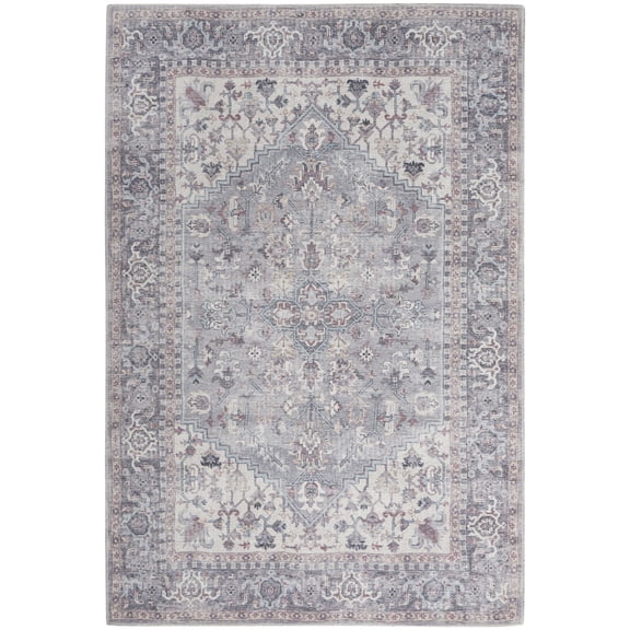 Nourison New Concept Washables 5'3" x 7'3" Grey Vintage Indoor Non-Slip Flatweave Rug