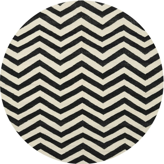 Ahgly Company Indoor Round Contemporary Charcoal Black Abstract Area Rugs, 6' Round