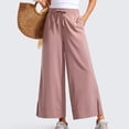 thumbnail image 3 of Women's Cropped Wide Leg Palazzo Pants High Waist Elastic Drawstring Casual Lightweight Trousers with Pockets Waisted Flowy Beach Trousers, 3 of 5