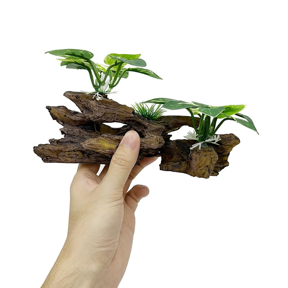 Artificial Driftwood Cave for Aquarium, Fish Tank Decoration – Resin Driftwood Ornament for Goldfish, Betta, Shrimp & Reptile Hideout