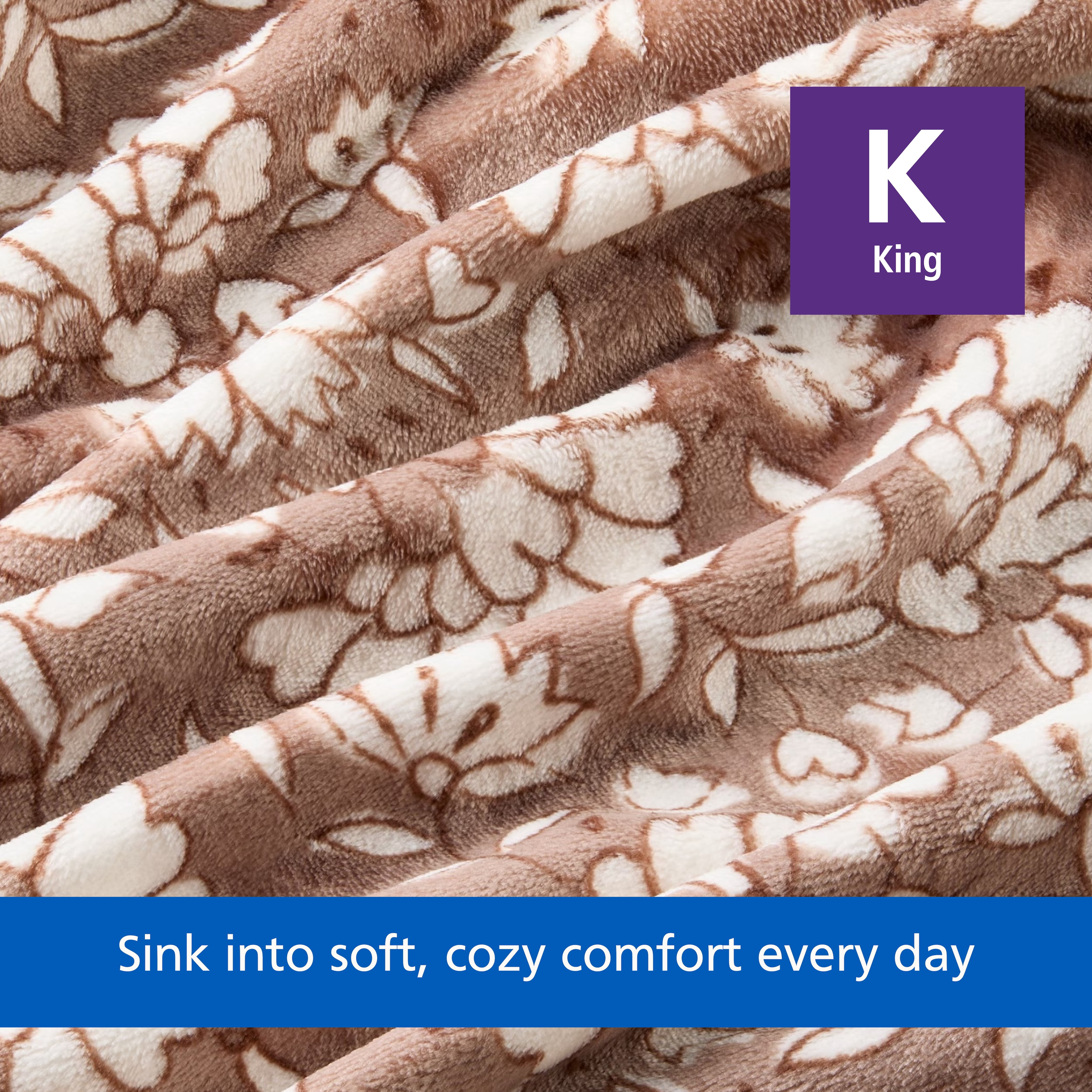 Mainstays Velvet Plush Bed Blanket, Mocha Floral, King Size