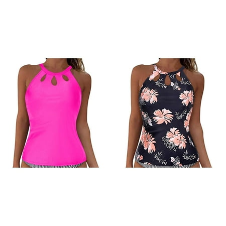 (2-Packs)Women Lace Up Swimwear Plus Size Womens Board Shorts Tops Underwire Full Coverage Woman Swim Shorts Bikini Top Push Up Swim Suits with Shorts Swim Crop Top Tie Back Bathing Suit Tops