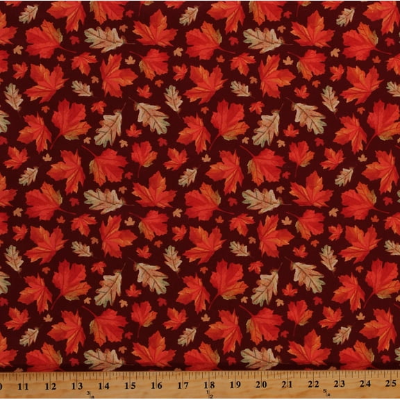 Cotton Seasonal Fall Leaves Autumn Pumpkins Thanksgiving Multicolor Cotton Fabric Print by the Yard (116672)
