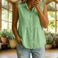 thumbnail image 3 of Otntypg Womens Sleeveless Button Down Shirts Lightweight Soft Cotton Linen Work Peplum Blouses Solid Color V Neck Casual Beach Vacation Collared Tank Tops, 3 of 7