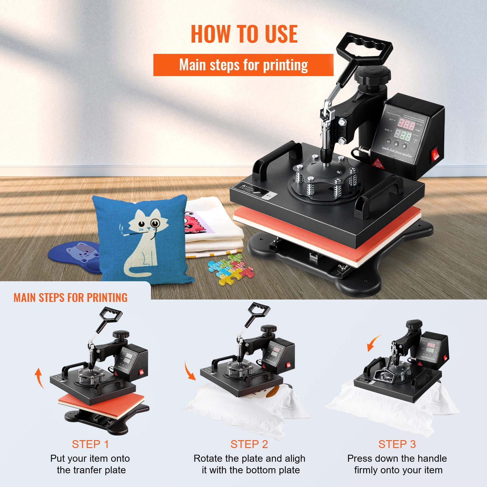 VEVOR 12X10 inch Heat Press Dual Digital Heat Press Machine 650W Swing Away Heat Press T-Shirt Sublimation Printer Transfer 360 Degree Rotation for DIY T-Shirts
