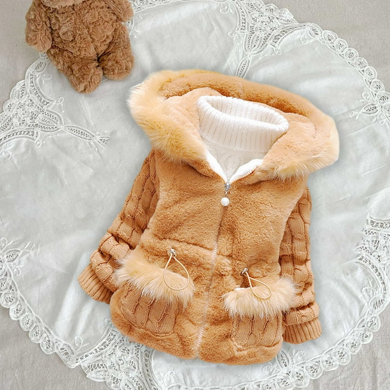 Edvintorg 7M-4Y Fleece Jacket Kids Girls Winter Coat Solid Hooded