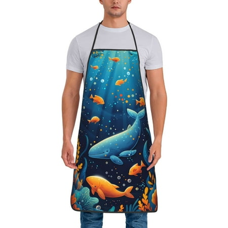 

Junzan Whimsical Underwater Fantasy Print Kitchen Cooking Aprons Chef Apron for Men and Women Professional for Cooking Bib Aprons for Kitchen/Crafting/BBQ/Drawing