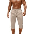 thumbnail image 2 of Havenre Mens Elastic Waist Drawstring Linen Capris with Pockets Trendy Buton Side Slit Summer Knee Length Jogger Shorts Basic Athletic Workout Sweat Short Pants with Pockets Khaki XXL, 2 of 10
