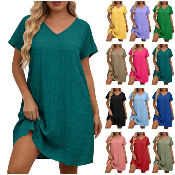 akafmk Plus Size Dresses for Women Short Sleeve Loose Flowy V Neck House Dresses Loungewear Sundress Summer Casual T Shirt Dress