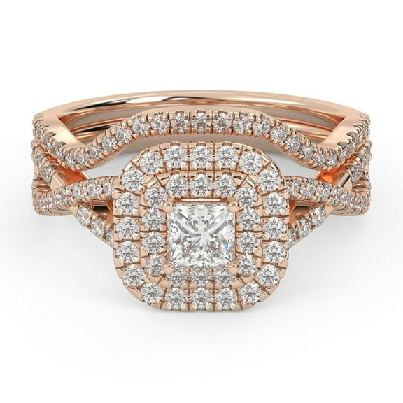 AFFY Twisted Infinity Double Halo Bridal Ring Set for Women Center 3.5MM Princess and Round Lab Created Moissanite Engagement Wedding Rings In 10K Solid Rose Gold Size 10