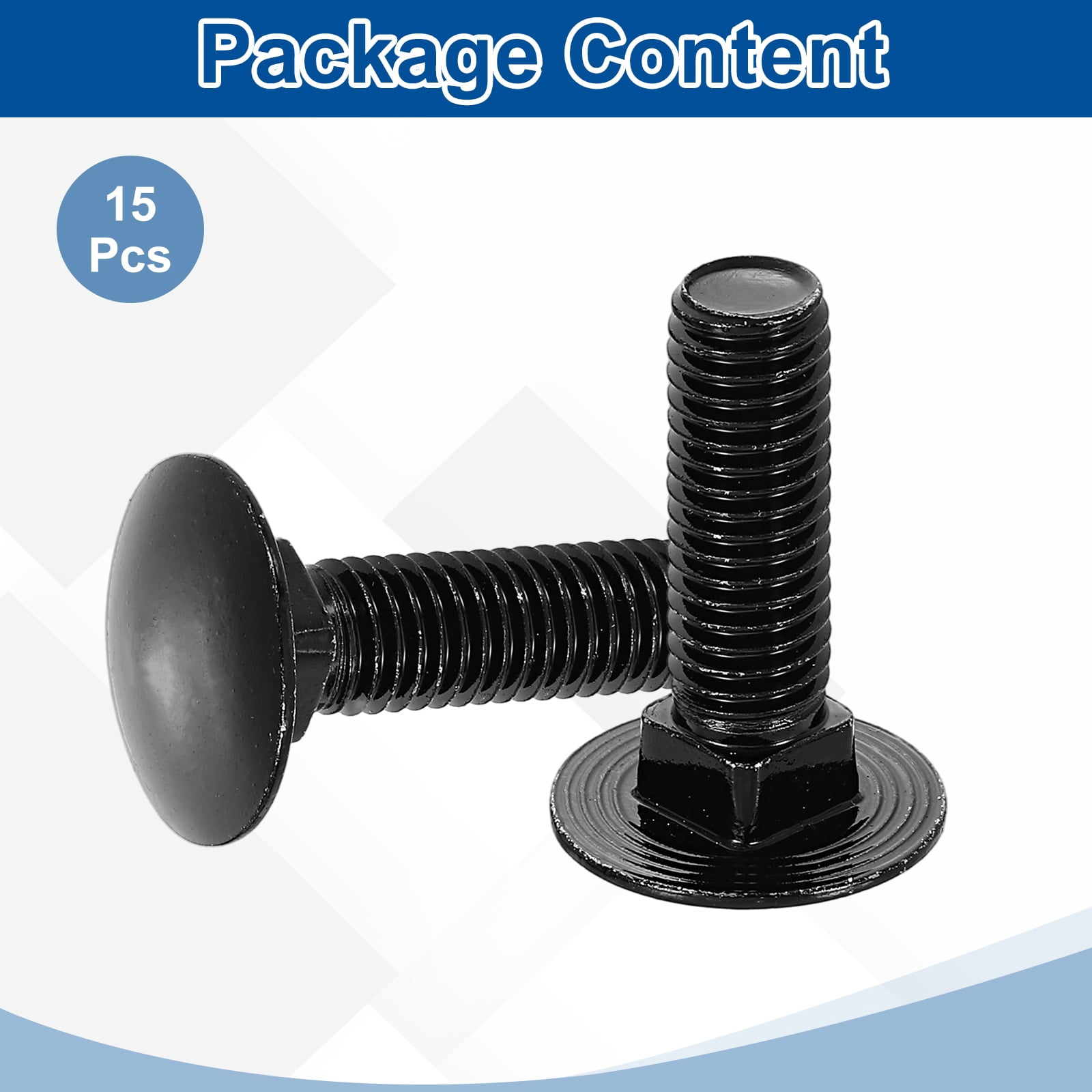 Uxcell 15Pack M10 x 35mm Stainless Steel Carriage Bolts Round Head Square Neck, Black