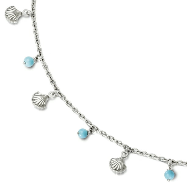 Leslie's Sterling Silver Turquoise Adj. 9-10 Anklet (Weight: 4.3 Grams,  Length: 9 Inches)