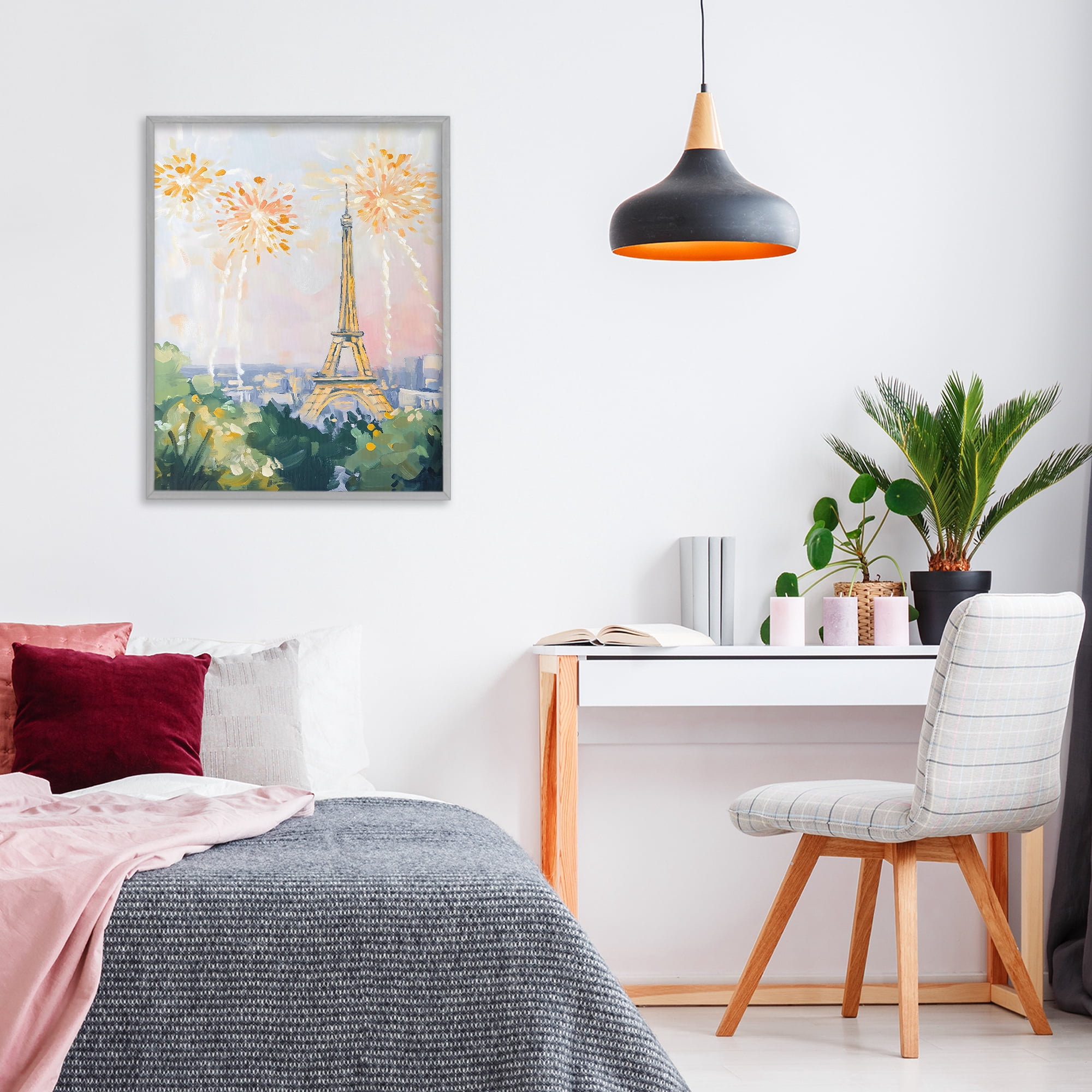 Stupell Industries Fireworks in Paris Gray Framed Giclee Art, design by The Prints Vibe