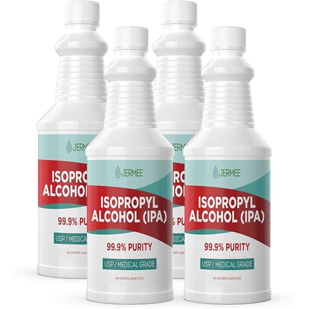 Jermee Isopropyl Alcohol (IPA) 99.9% Purity - USP/Medical Grade - Concentrated Rubbing Alcohol, Made in The USA - 32 oz 4 Bottles