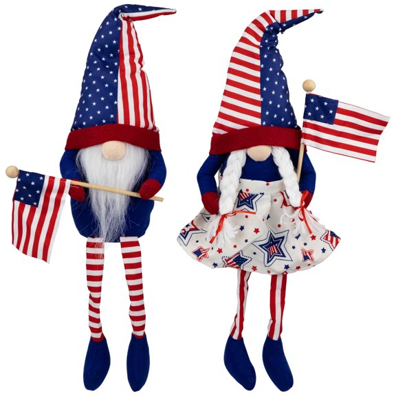 Northlight Stars and Stripes Patriotic Gnomes with Dangling Legs - 21.25" - Set of 2