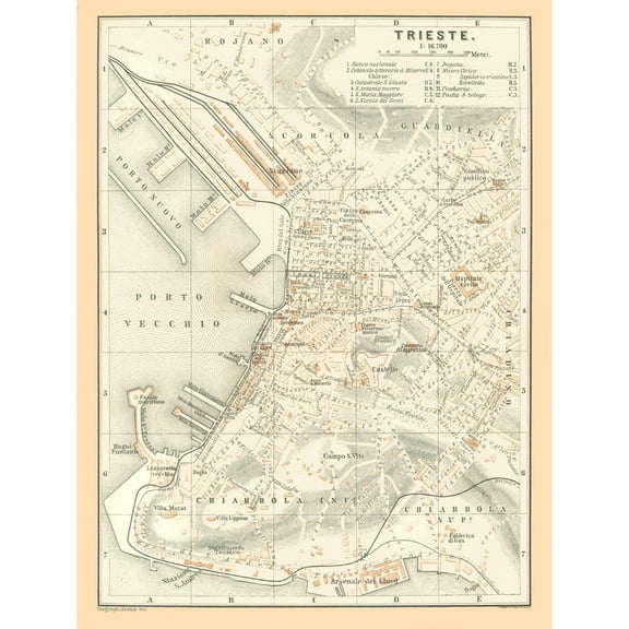 Historic Map - Trieste Italy - Baedeker 1896 - 23 x 30.45 - Vintage Wall Art