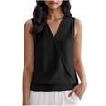 thumbnail image 1 of Liquidation! Hauts Grande Taille pour Femmes, Blouse à Manches Courtes d'Été pour Femmes, Mode Décontractée Sans Manches Unie Col en V Blouse, 1 of 5