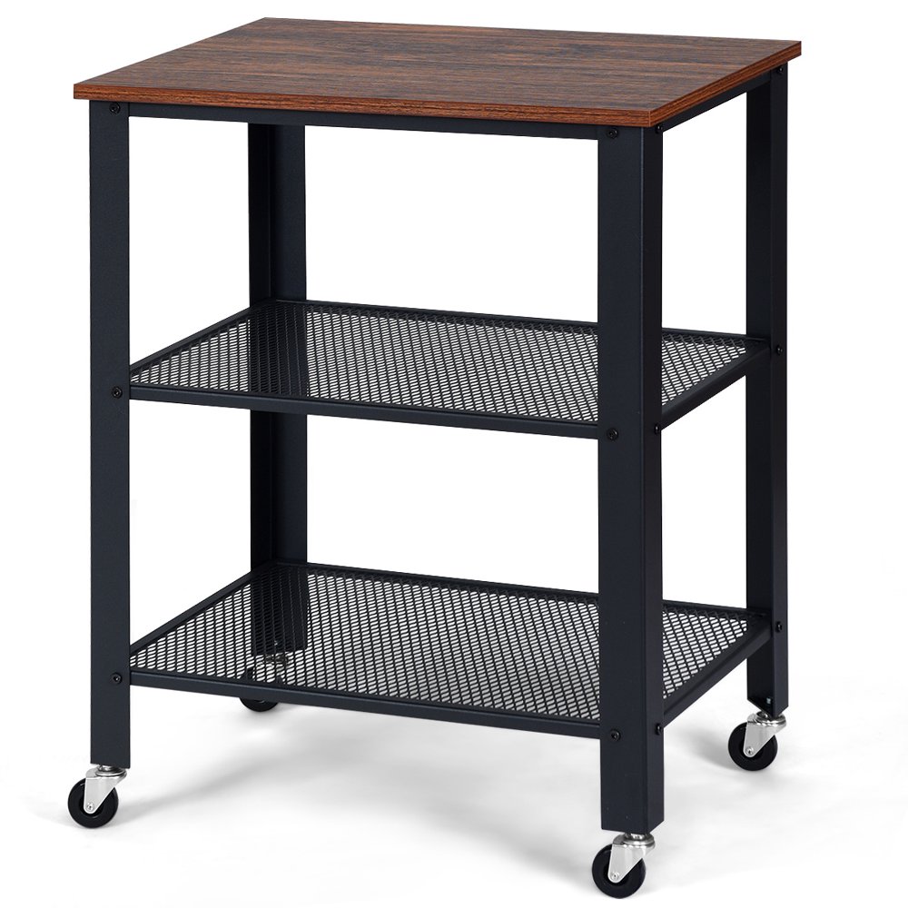 Topbuy Kitchen Utility Cart Industrial Coffee End Table w/Wheels Black