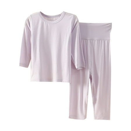 

Summer Thin Solid Color Crew Neck Long Sleeve Top + Trousers Children s Home Clothes Set Kids Clothing Set