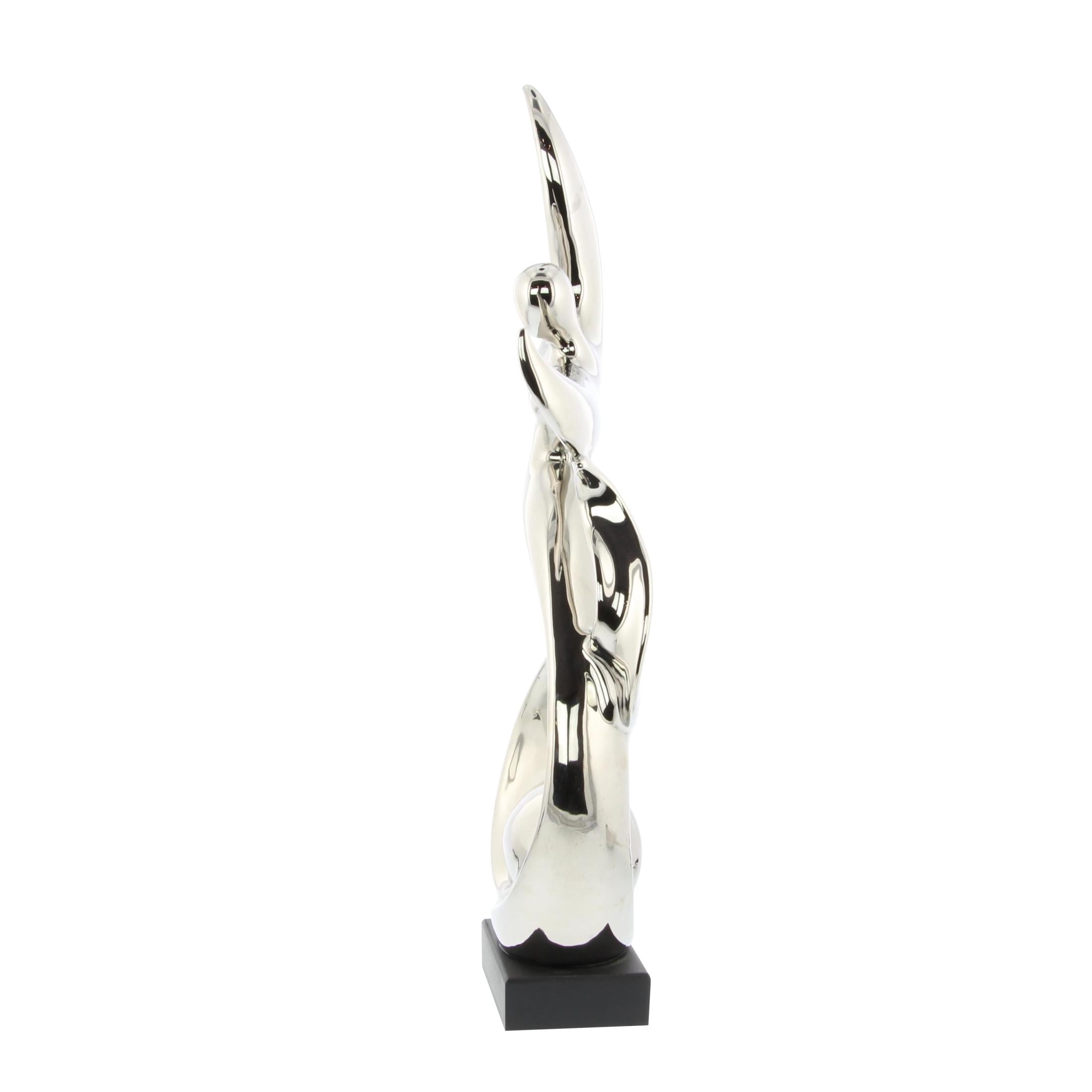 10" x 25" Silver Ceramic Dancing People Sculpture, by DecMode
