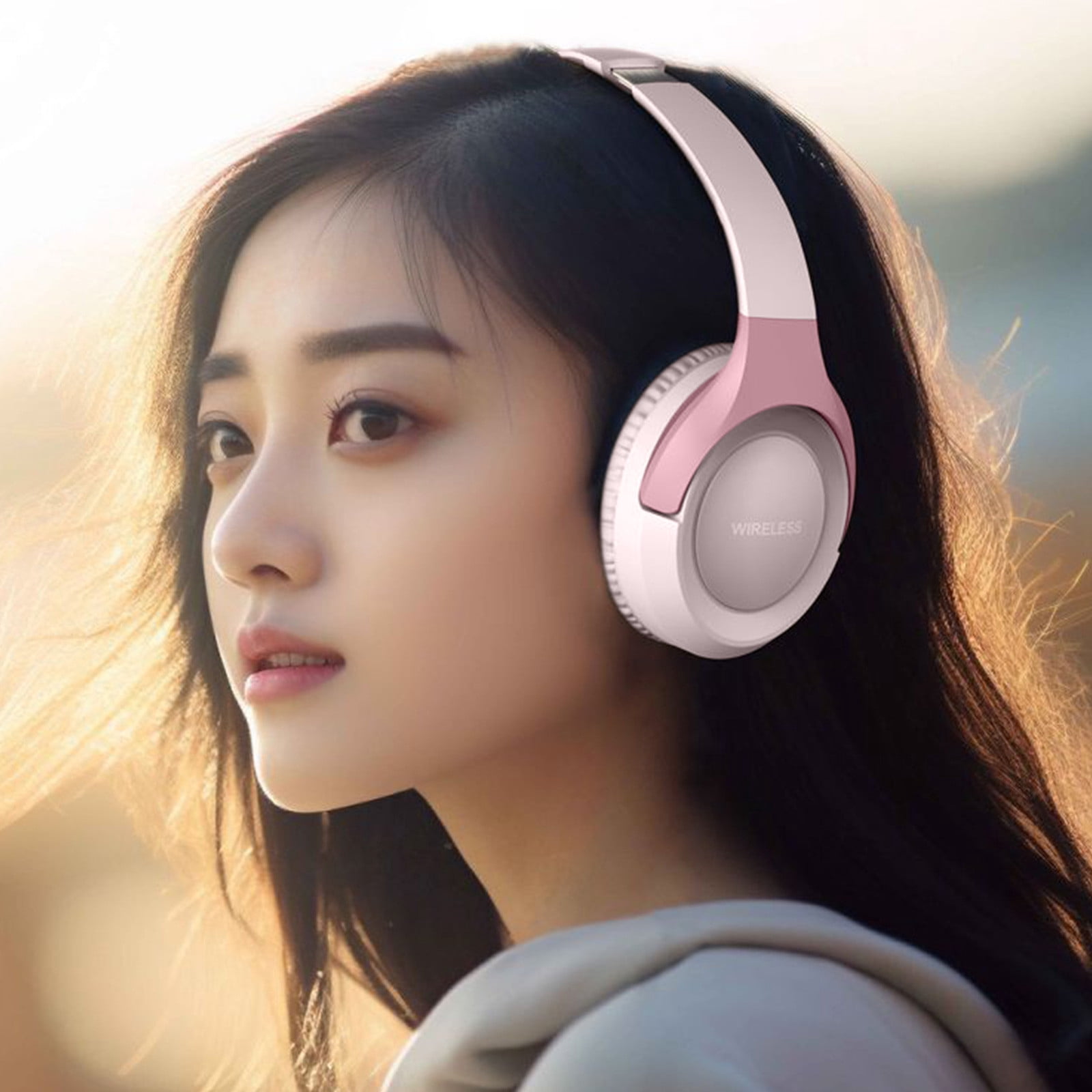 Bluetooth Headphones Over Ear, 6S Wireless Headphones Wired with 6 EQ Modes, 40 Hours Playtime Foldable HiFi Stereo Headset with Microphone, FM/TF for Cellphone/PC/Work,Pink