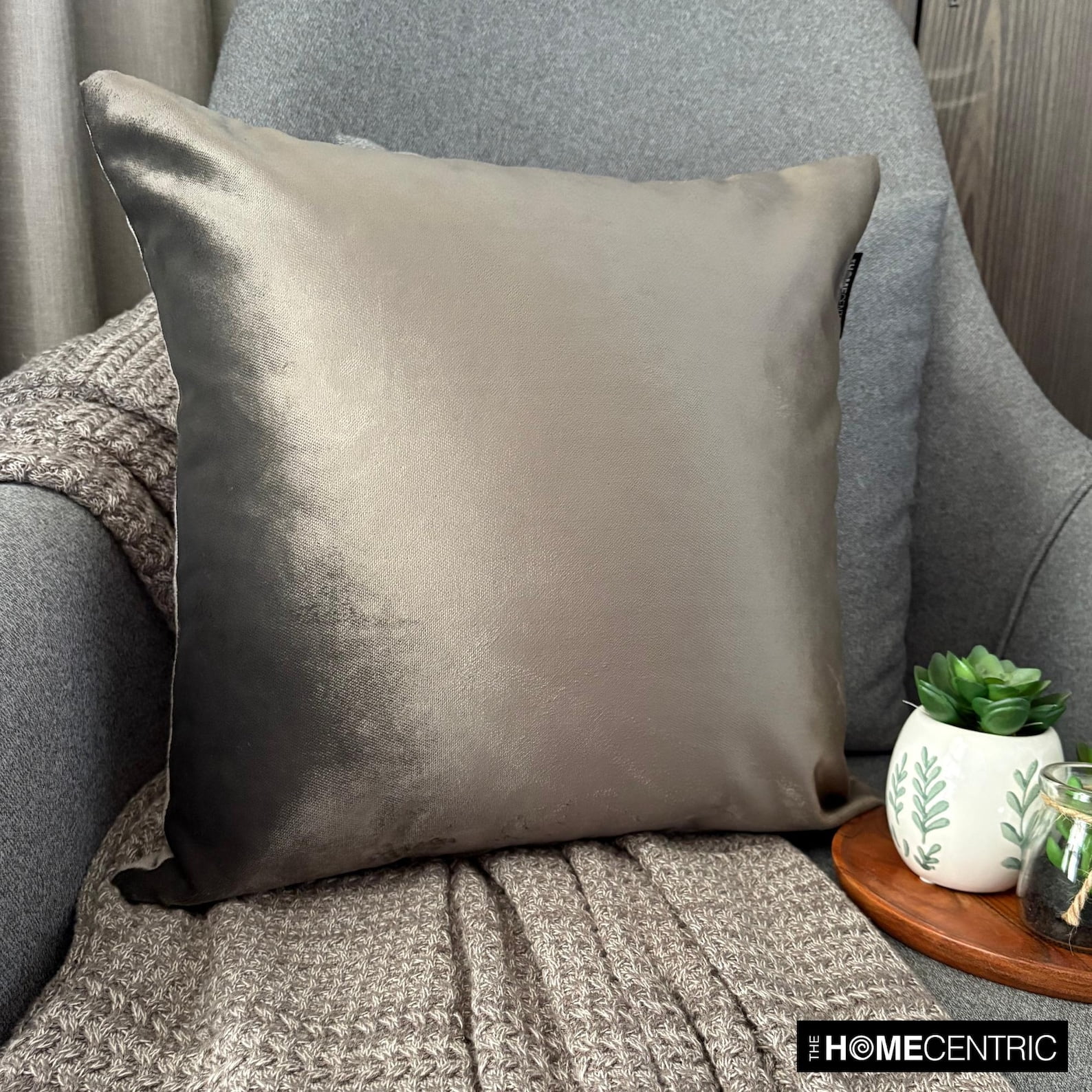 Taupe Decorative Throw Pillow Covers 18"x18" | Modern Velvet Cushion Cover Solid | Double Side Leather Puller Pillowcases for Couch / Sofa & Bed, Modern Home Décor - Velvet Taupe Jules