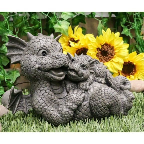 Whimsical Garden Dragon Family Mommy And Me Time Statue 8"Long Dragons Decor