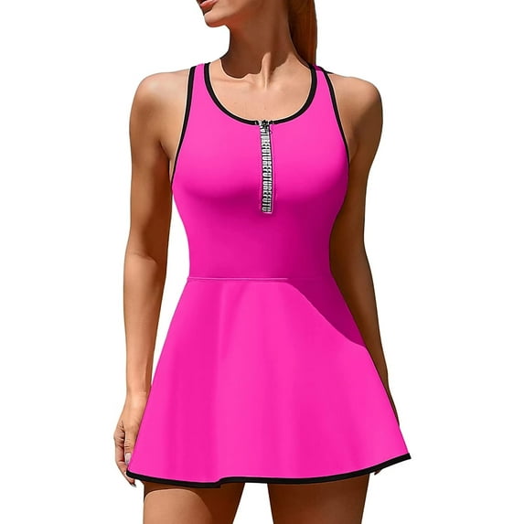 Women Tennis Dress Zipper Workout Dresses Built-in Bra Athletic Skirts with Shorts and Pockets