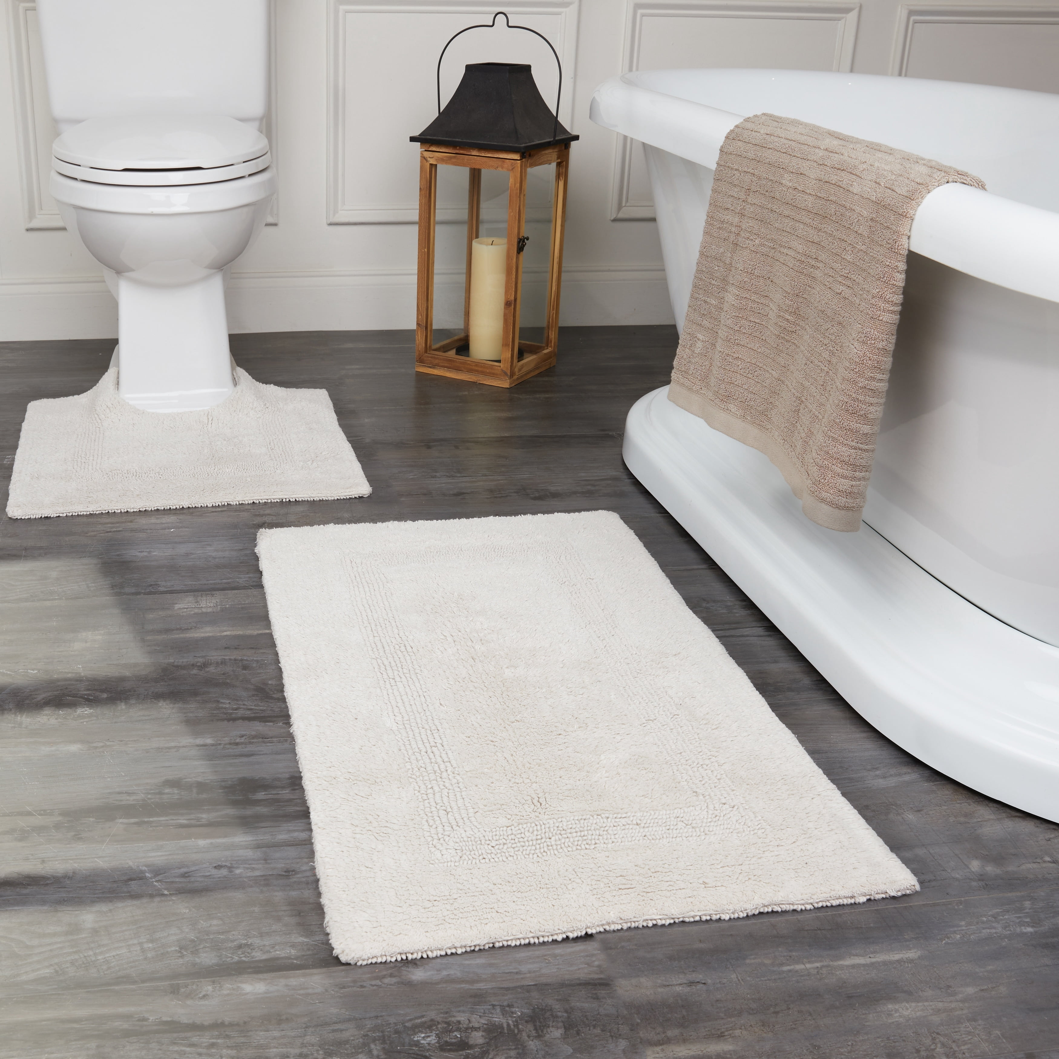 Fabstyles  Soft & Absorbent Reversible Cotton Bath Rug Set of 2 Taupe
