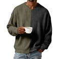 thumbnail image 3 of Men's Color Block V-Neck Ribbed Long Sleeve T-Shirt, Stylish Slim Casual Daily Top, Army Green L, 3 of 4