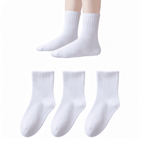 XIBUFE Seamless Socks for Kids White Cotton Boys Crew Socks Soft School Uniform Dress Athletic Sock for Girls,Kids Seamless Socks for Active Play
