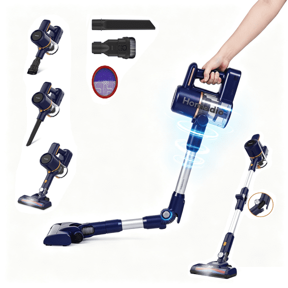 Homadio Cordless Vacuum Cleaner, 6 in 1 Lightweight Stick Vacuum, 2200mAh Quick-Charge, Noise Reduction for Home Pet Hair Carpet Hard Floor