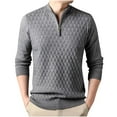 thumbnail image 2 of Hinvhai Men's Quarter Zip Pullover Sweaters Cable Knit Texture Slim Fit Mock Neck Sweaters Gray 10(XL), 2 of 8