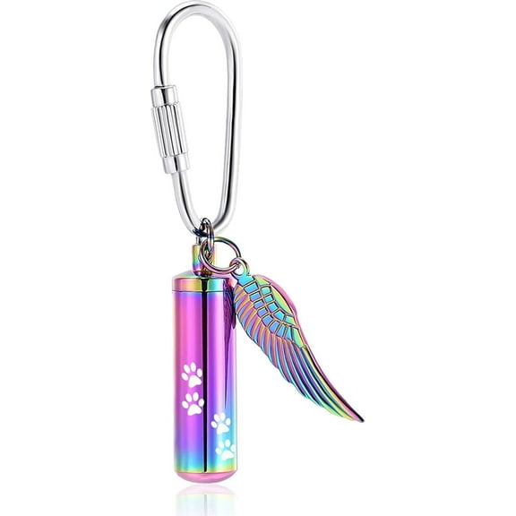 Pet Cremation Jewelry Paw Print Urn Keychain for Ashes for Dog/Cat Cylinder Memorial Ashes Keepsake Keyring