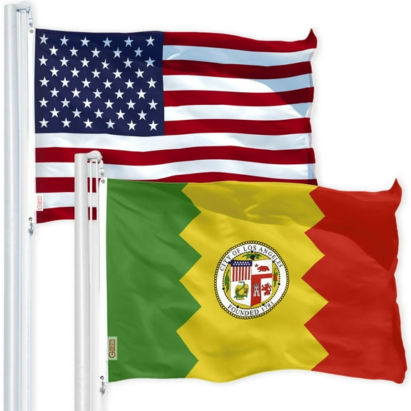 G128 Combo Pack: USA American Flag 3x5 Ft 150D Printed Stars & Los Angeles Flag 3x5 Ft 150D Printed