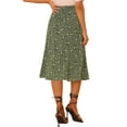 thumbnail image 3 of Unique Bargains Jupe Paysanne pour Femme à Taille Élastique, Ligne A, Midi, Imprimé Feuilles, Vert Armée, P, 3 of 5