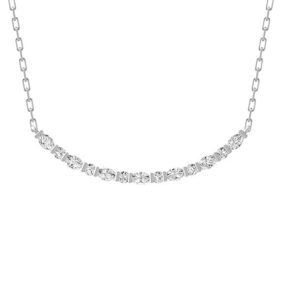 ARAIYA FINE JEWELRY 10K White Gold Marquise-and Round-shape Lab Grown Diamond Bar Pendant with Silver Paper Clip Chain Necklace (1/2 cttw, D-F Color, VS1 Clarity) 18"