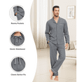 thumbnail image 4 of ANLIQI Men's 100% Cotton Pajamas Set Button Down Pajamas for Men Long Sleeve 2 Piece Sleepwear Lounge Sets with Pockets(Grey L), 4 of 6