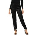 thumbnail image 1 of Pantalones cargo de satén para mujer Inspire Chic, de cintura alta, con cintura elástica, casuales, 3XL, negros, 1 of 6
