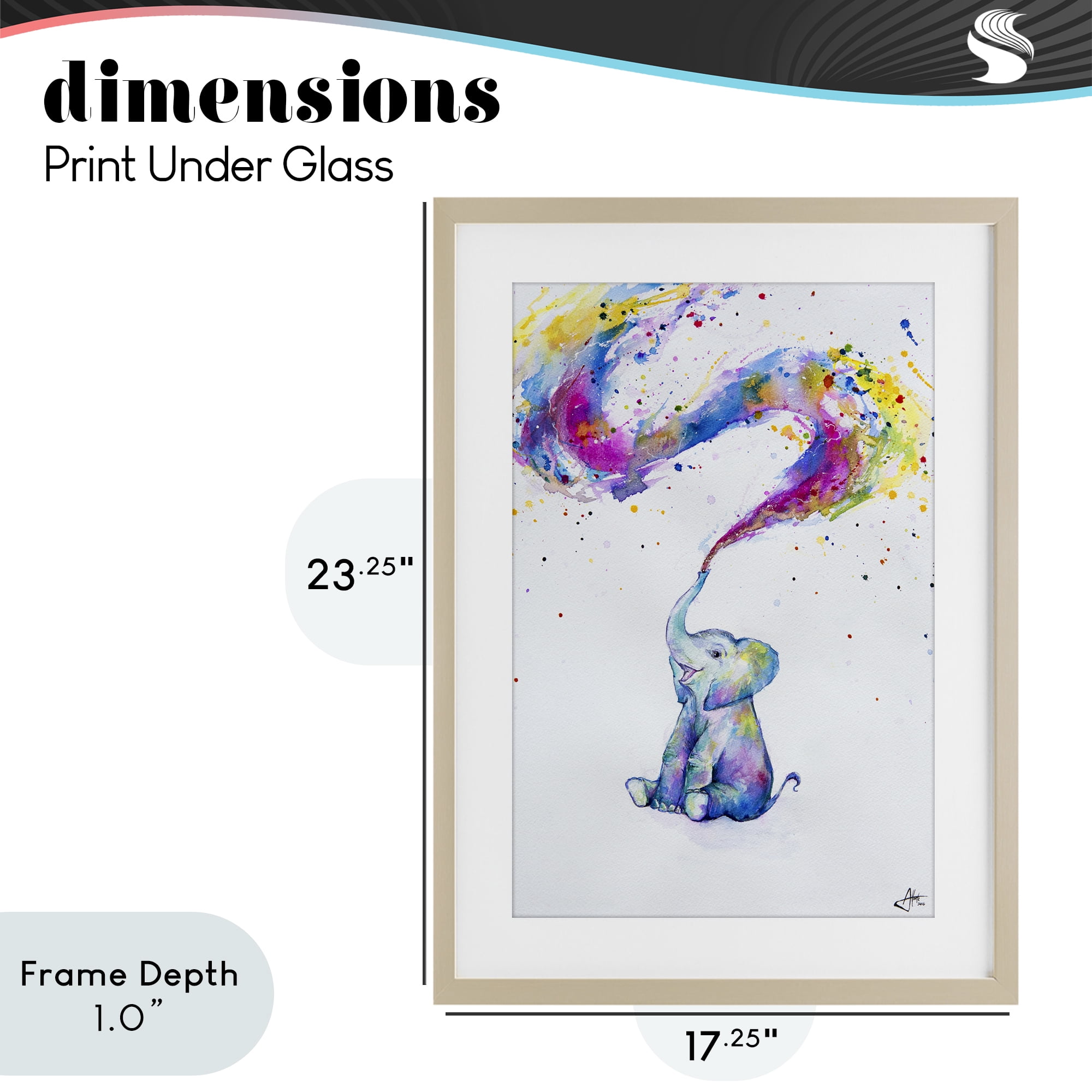 Stupell Industries Spring Elephant & Paint Splatter Birch Framed Print Under Glass, design by Marc Allante
