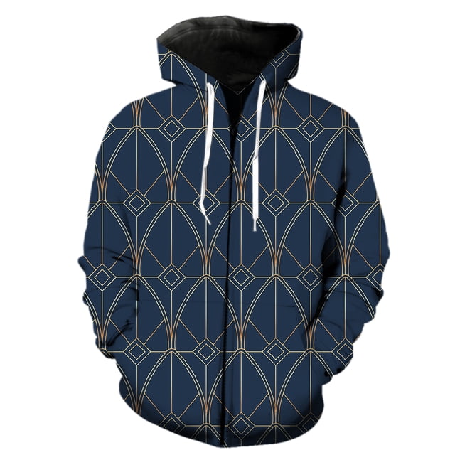 Sudadera con capucha y cremallera para hombre, con estampado geométrico abstracto, unisex, para adolescentes, estilo Harajuku, estilo hip hop, informal, de manga larga